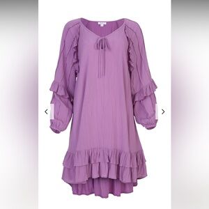 VENUS Purple Tie-Neck Blouse with Ruffle Trim